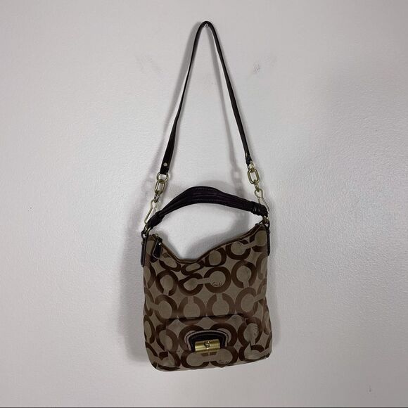 Coach Brown & Tan Monogram Shoulder Purse - Picture 1 of 11